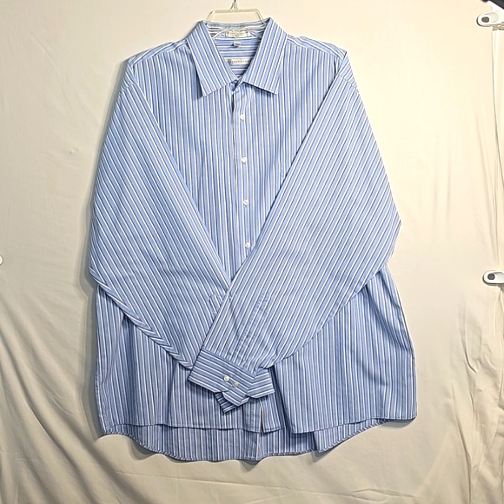 Geoffrrey Beene long sleeve shirt blue and white  stripes.